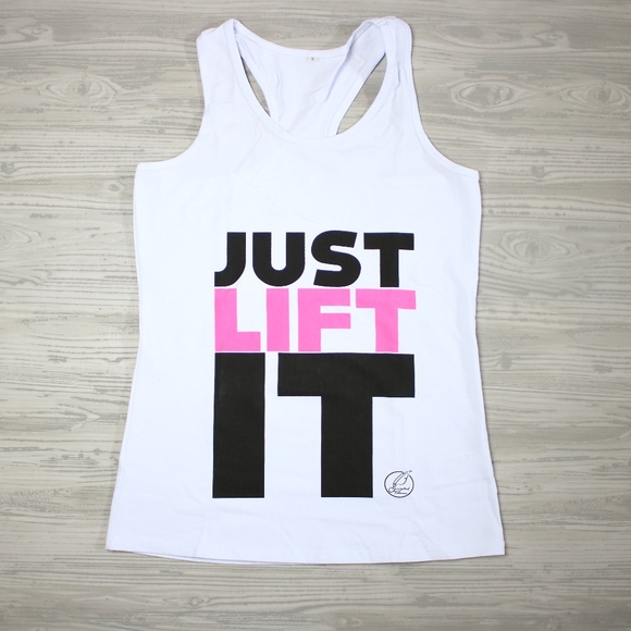 Scripted Fitness Tops - Just Lift It White Graphic Workout Tank Size S